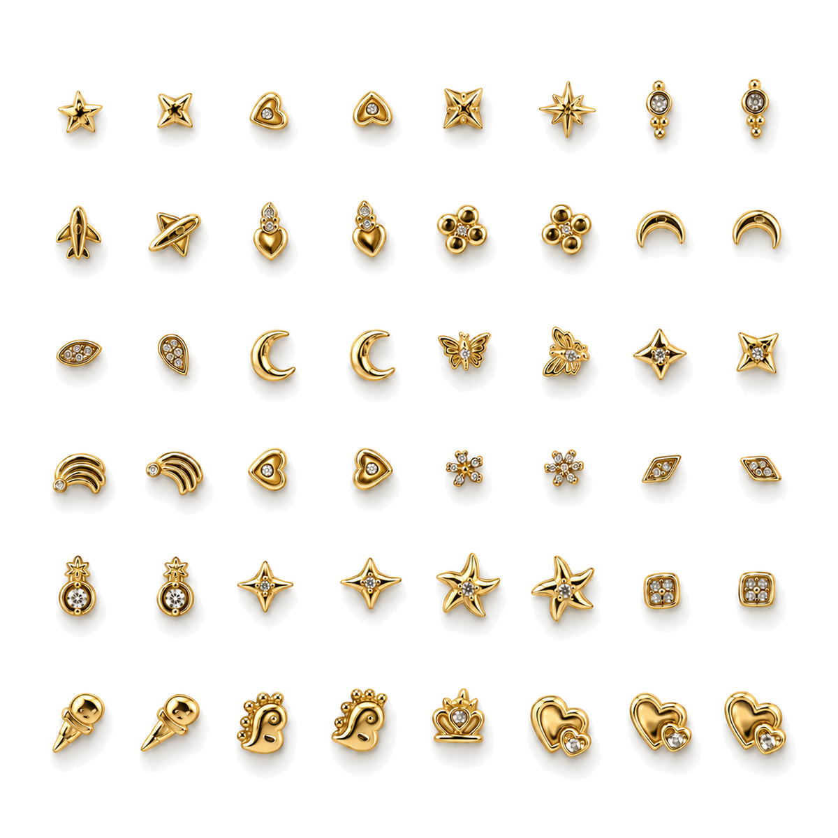Pack de 24 Pares de Pendientes Mini con Cristales Dorado
