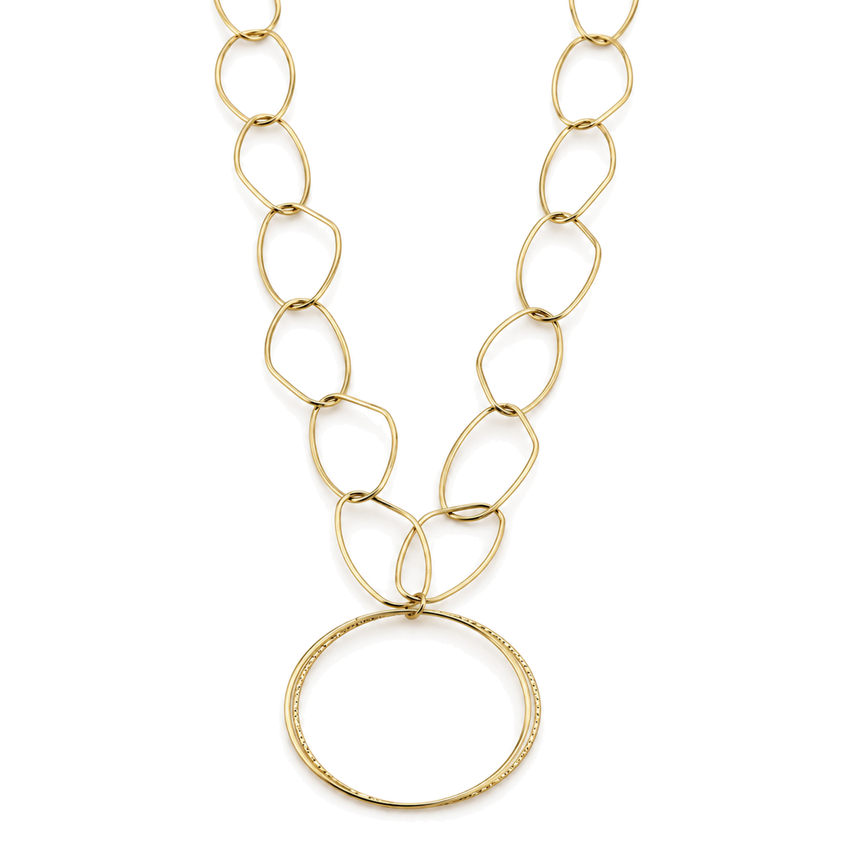 Collar Largo de Eslabones con Colgante Circular Dorado