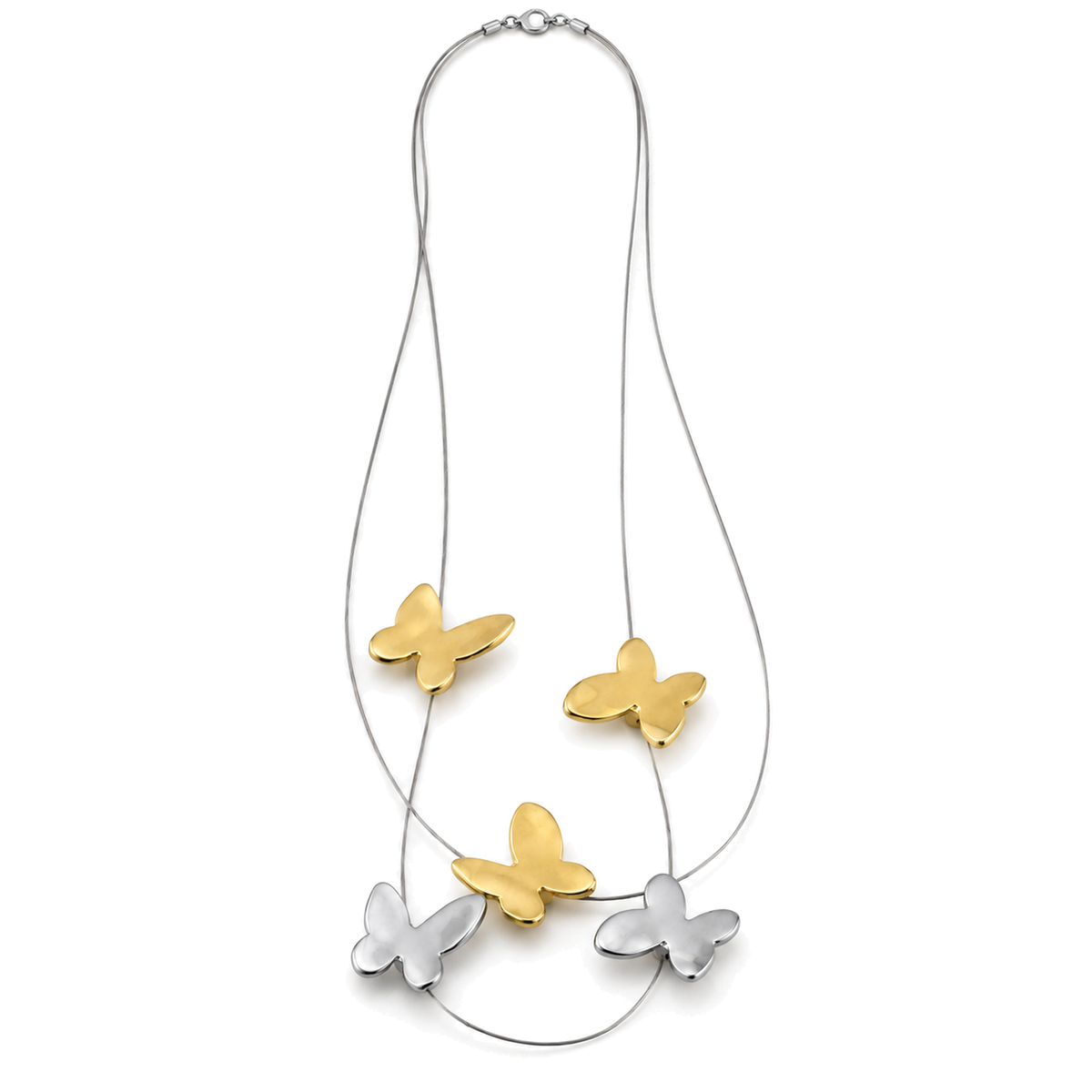Collar Largo Multicapa con Mariposas Bicolor