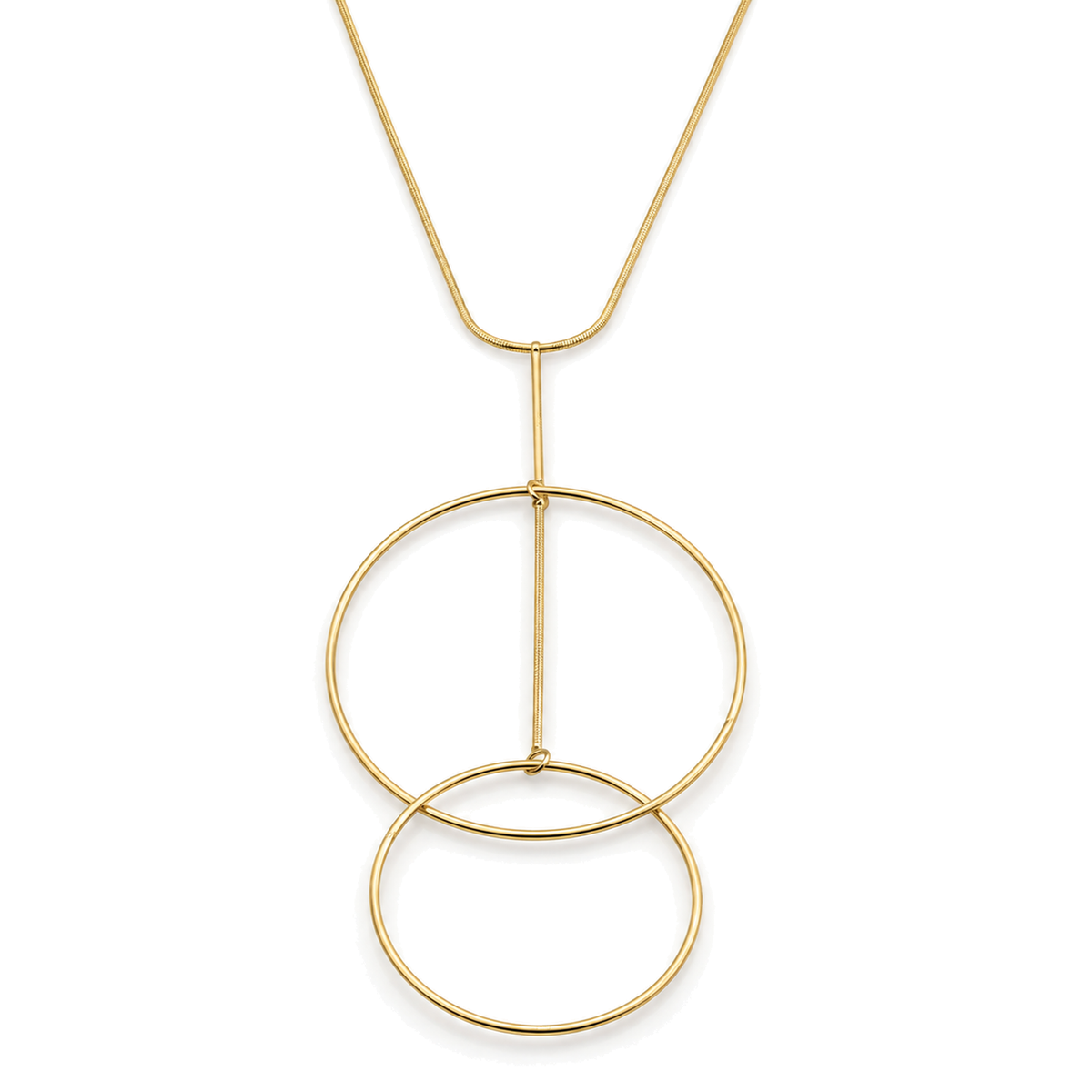 Collar Largo con Doble Aro Colgante Dorado