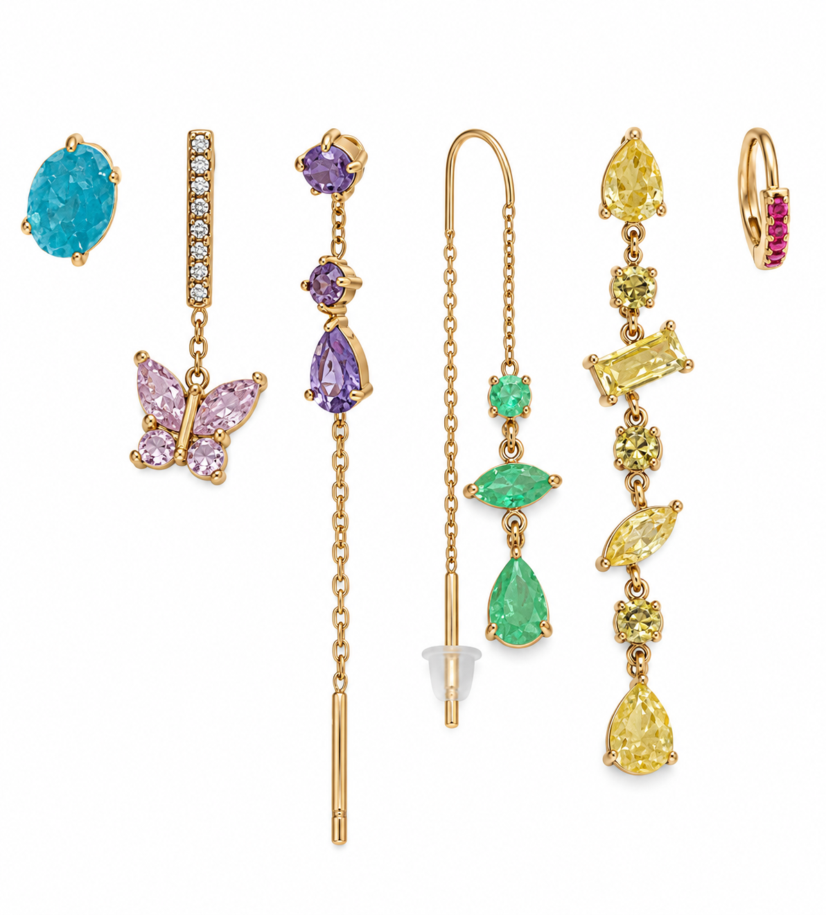 Pack de Pendientes Mariposas Cristal Dorado - 6 Colores