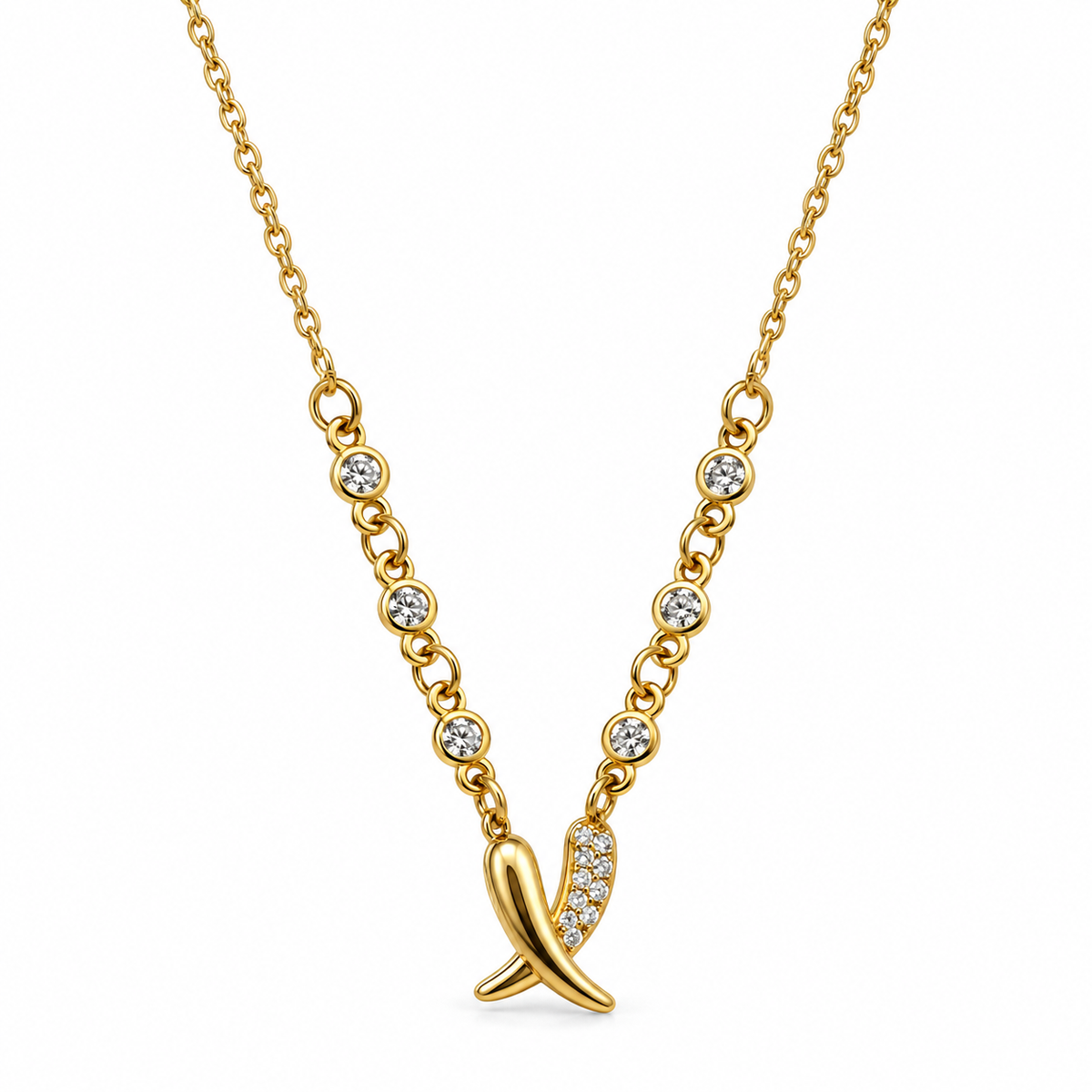 Collar con Lazo Solidario y Cristales Dorado