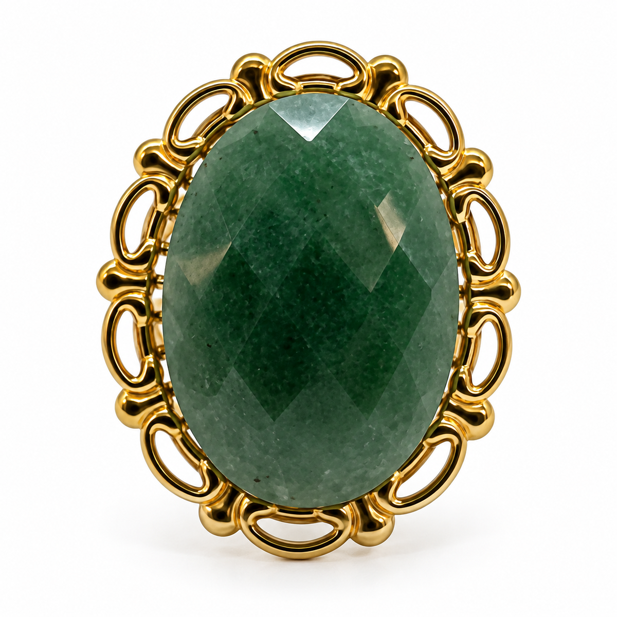 Anillo Vintage Piedra Ovalada Facetada y Marco Calado Dorado