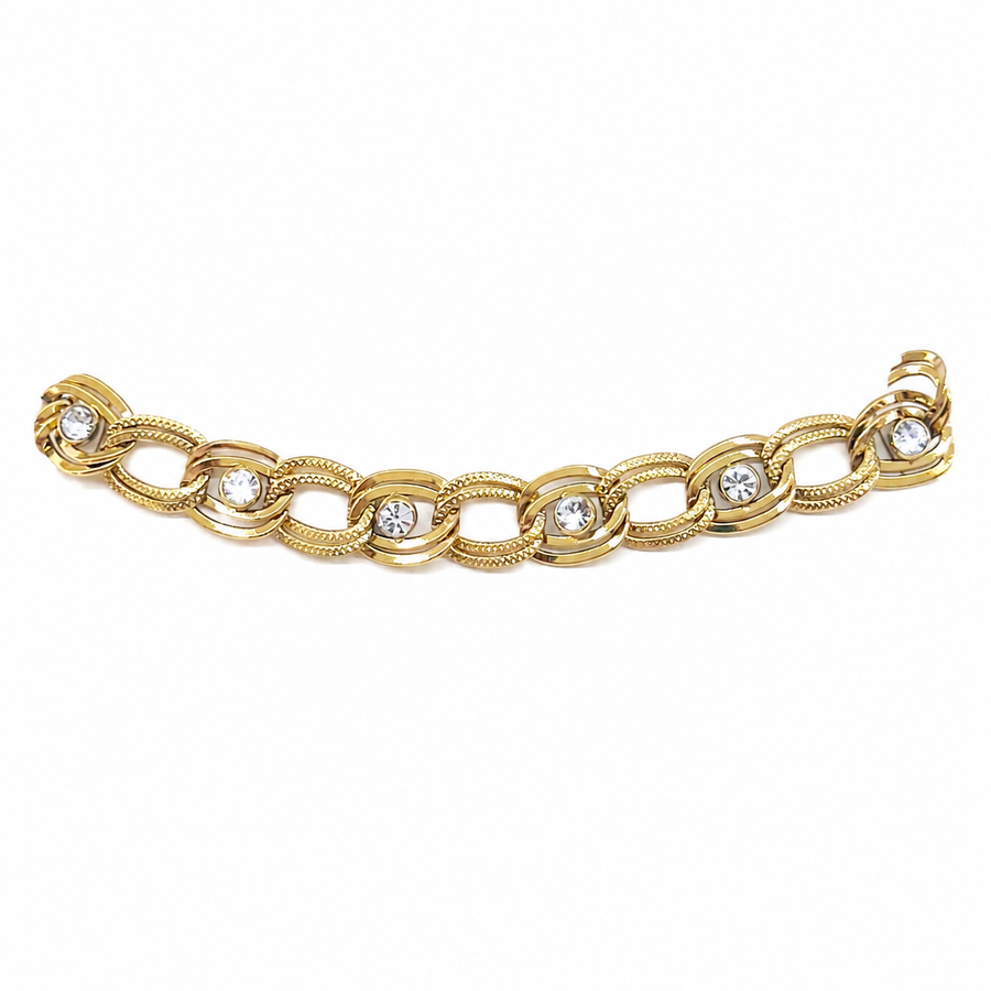 Pulsera Eslabones Cristales Dorada