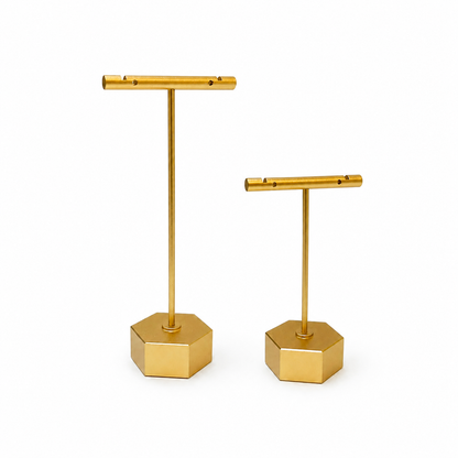 Exhibidor Dorado en T base Hexagonal