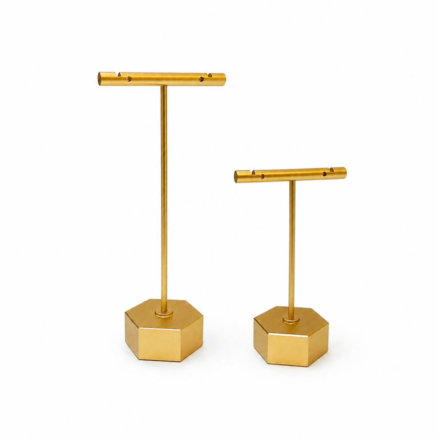 Exhibidor Dorado en T base Hexagonal