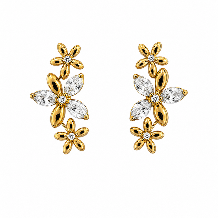 Aretes Flores Cristales y Dorado - 6 Colores