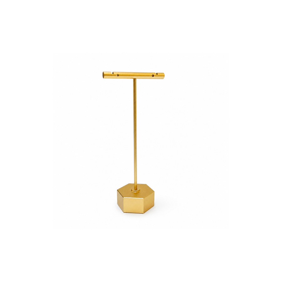 Exhibidor Dorado en T base Hexagonal