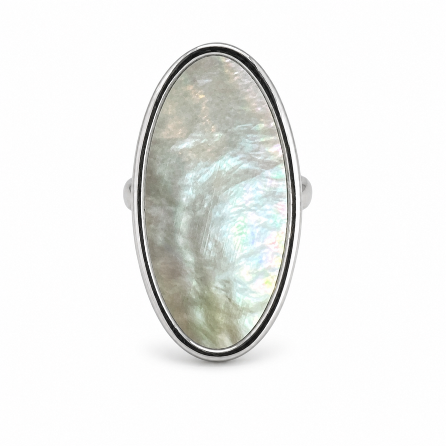 Anillo Oval Nácar Plateado