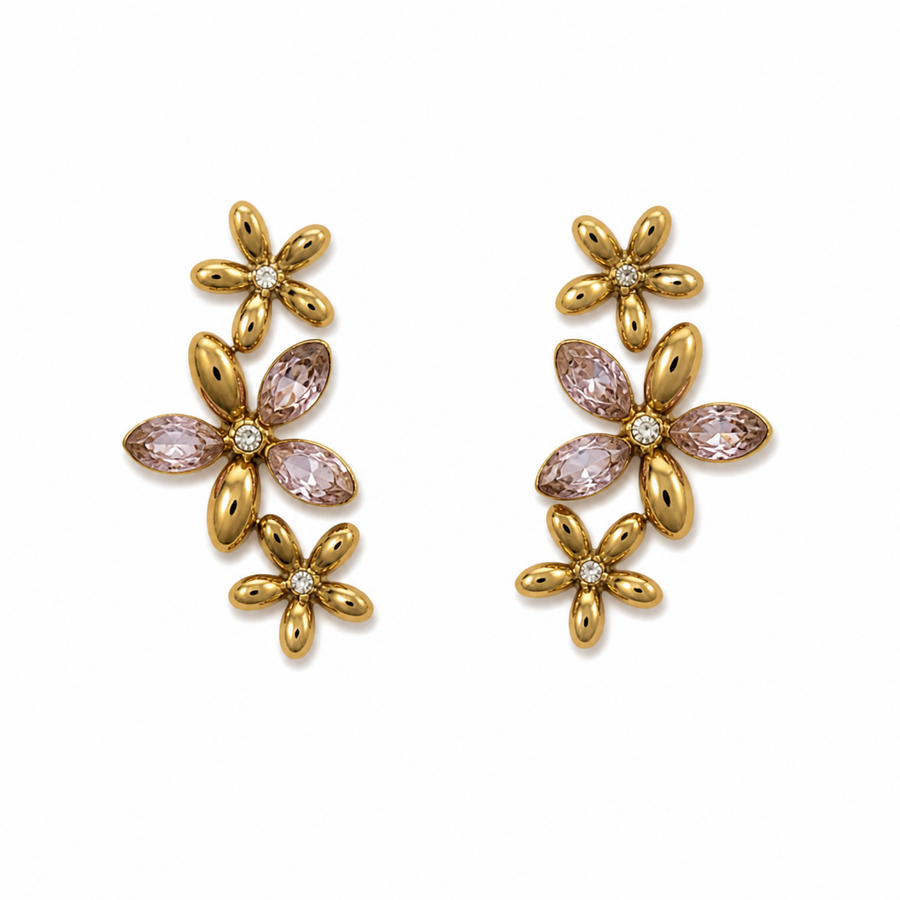 Aretes Flores Cristales y Dorado - 6 Colores