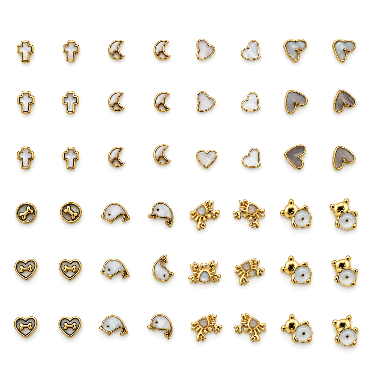 Pack de 24 Pares de Pendientes Mini con Motivos Nacarados Dorado