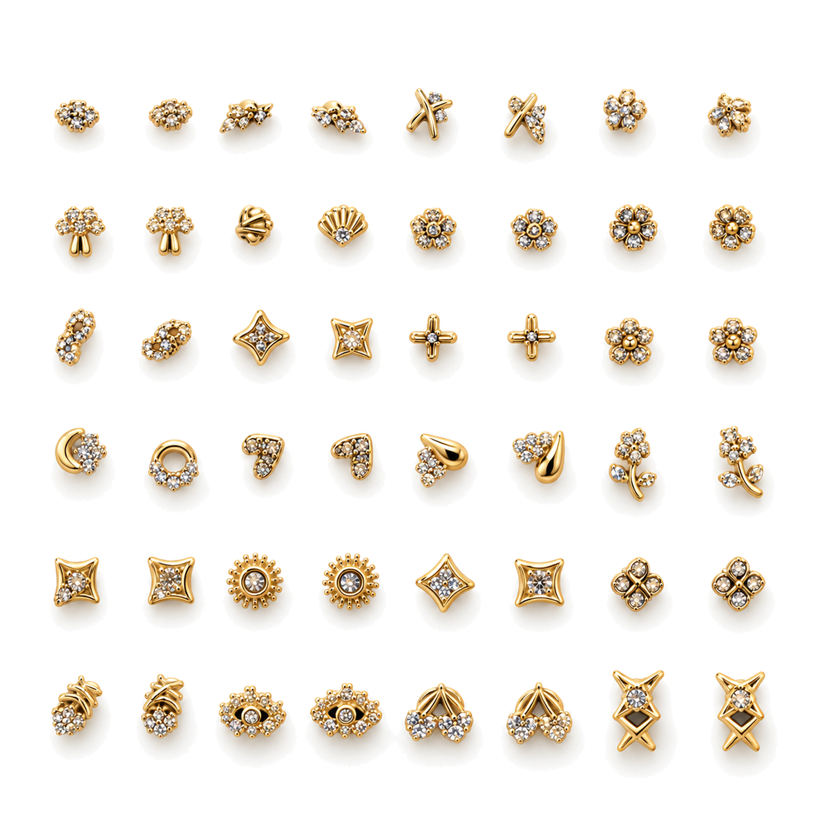 Pack de 24 Pares de Pendientes Mini Florales con Cristales Dorado