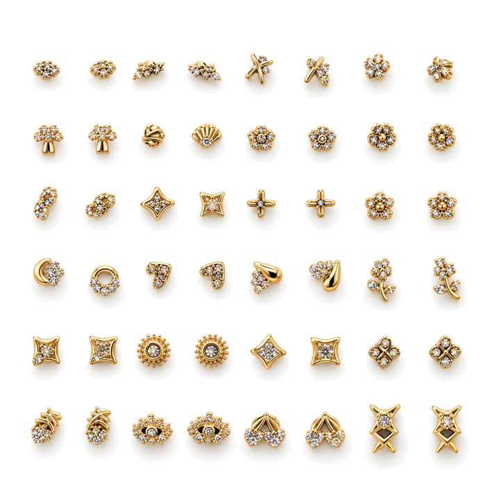 Pack de 24 Pares de Pendientes Mini Florales con Cristales Dorado