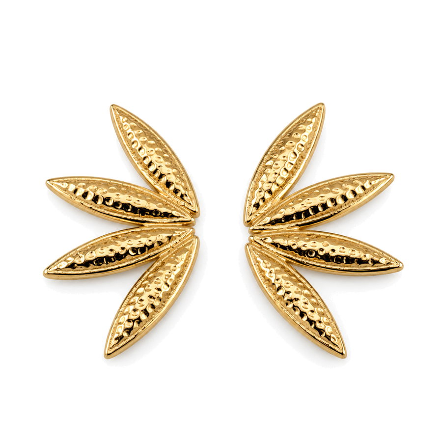 Pendientes Abanico de Hojas Martilladas Dorado