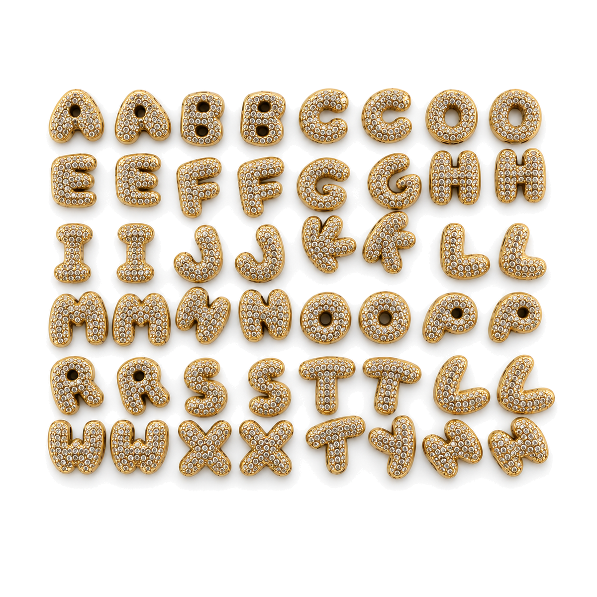 Pack de 24 Pares de Pendientes de Letras con Cristales Dorado