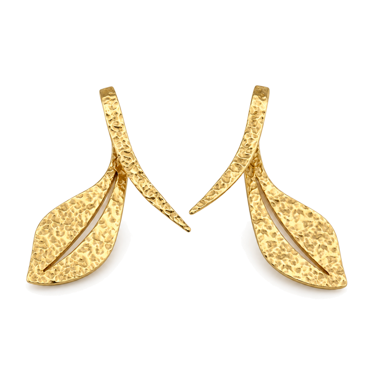 Pendientes Largos de Hojas Martilladas Dorado