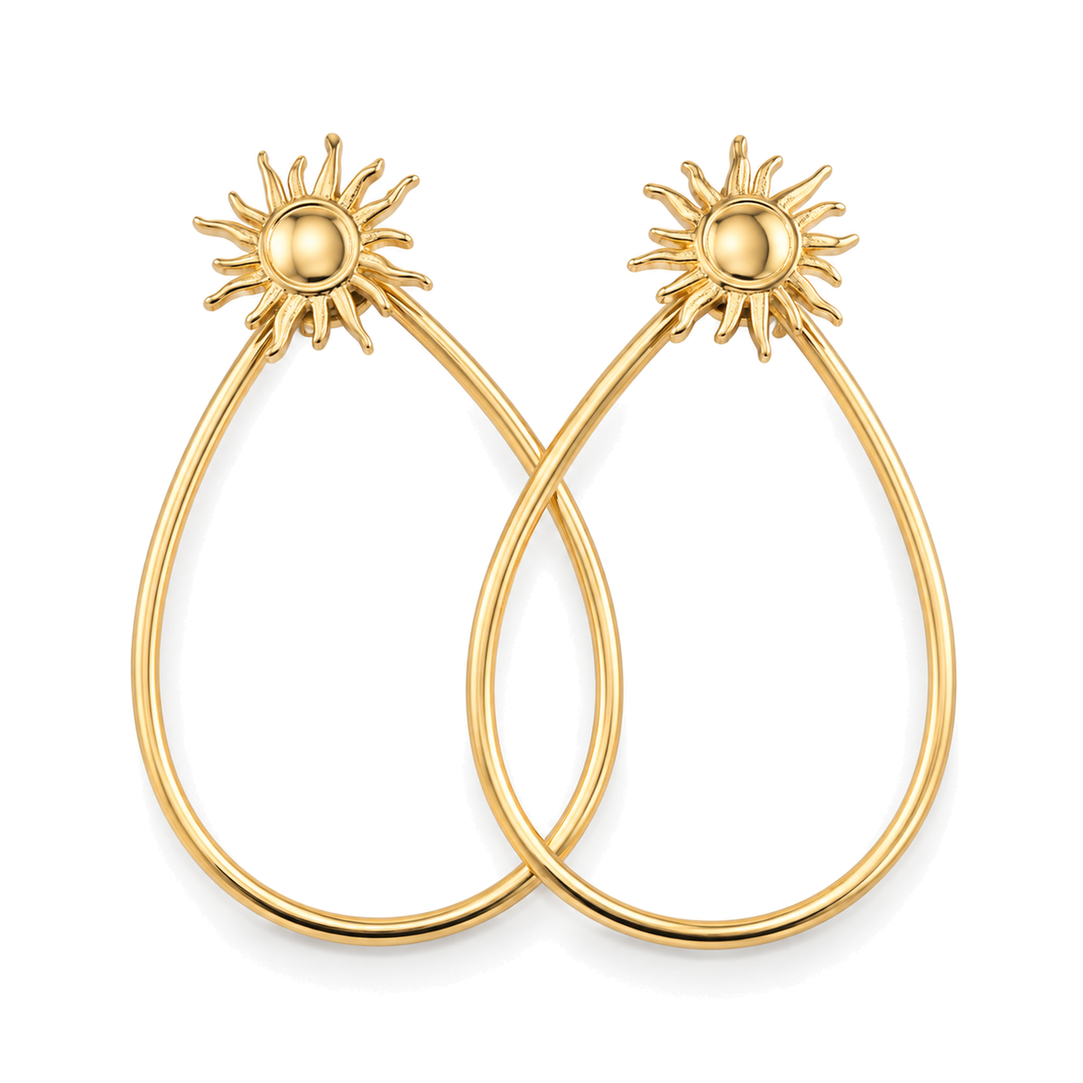Pendientes Largos Gota con Sol Dorado