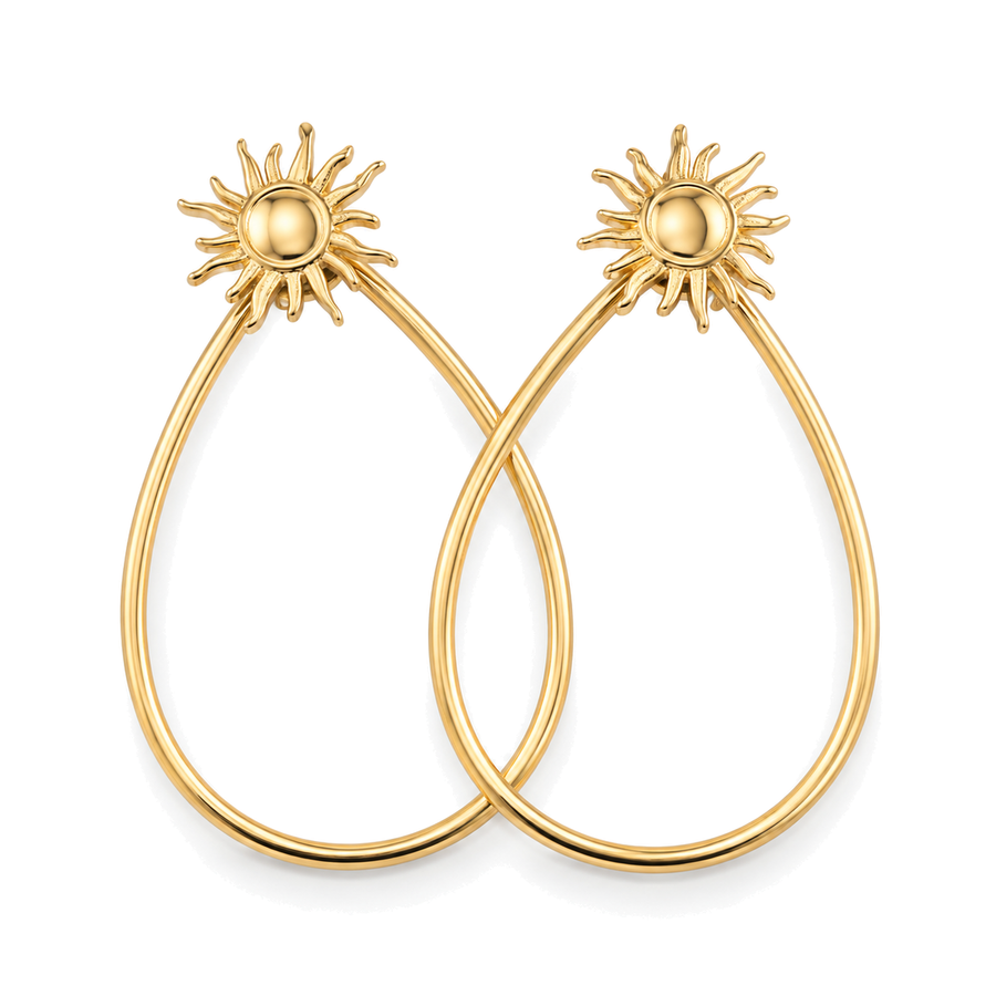 Pendientes Largos Gota con Sol Dorado