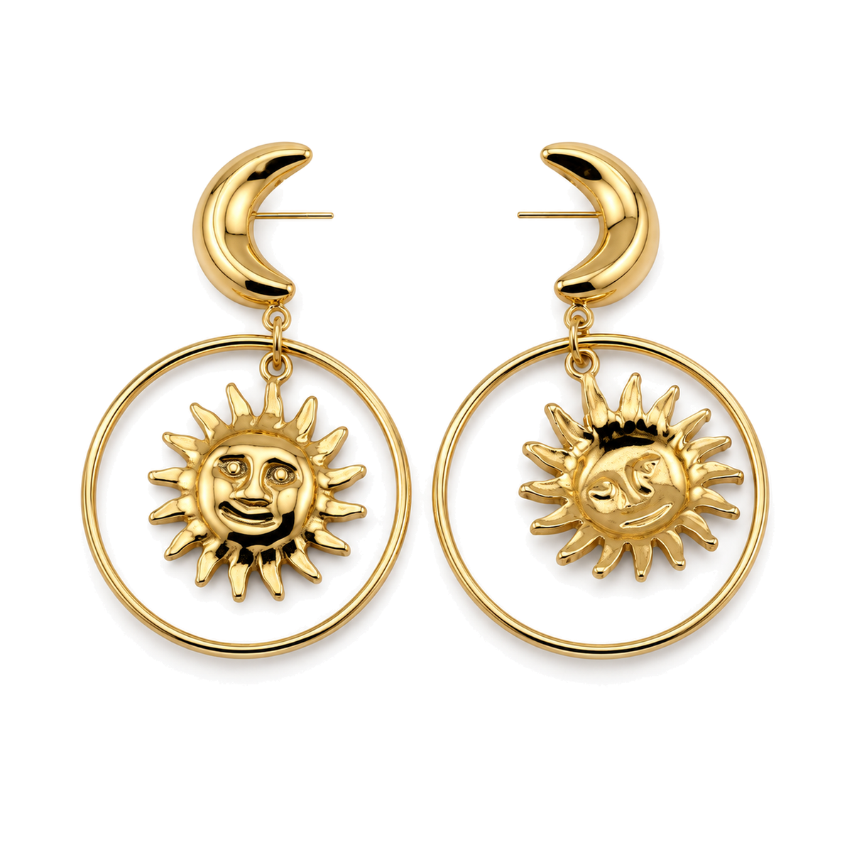 Pendientes de Sol y Luna con Aro Dorado