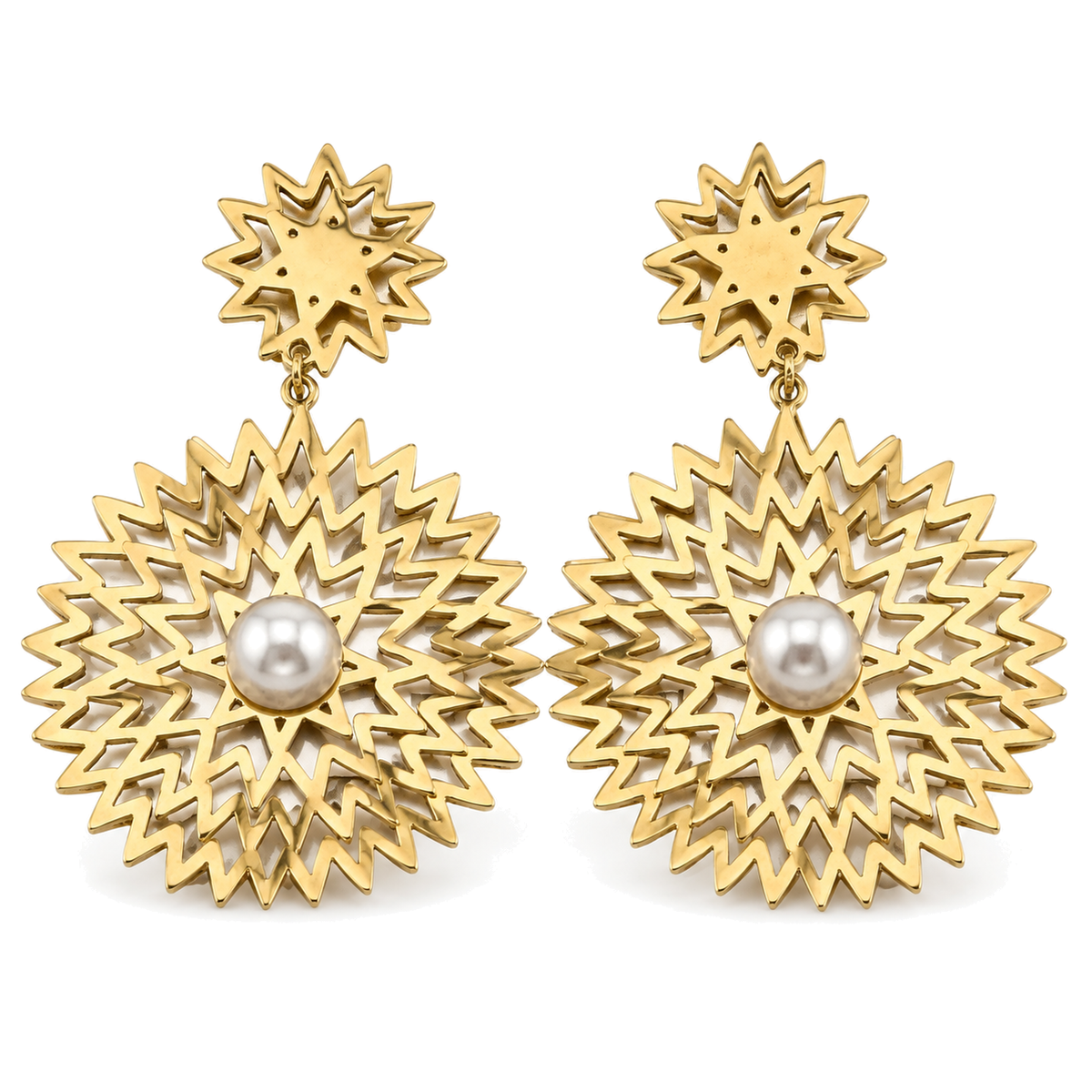 Pendientes Maxi de Sol con Perla Central Dorado