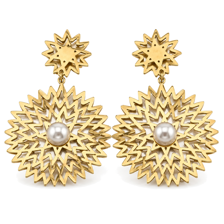 Pendientes Maxi de Sol con Perla Central Dorado