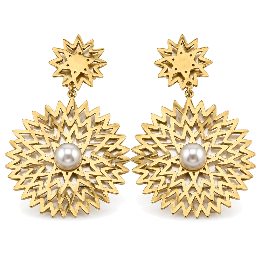 Pendientes Maxi de Sol con Perla Central Dorado