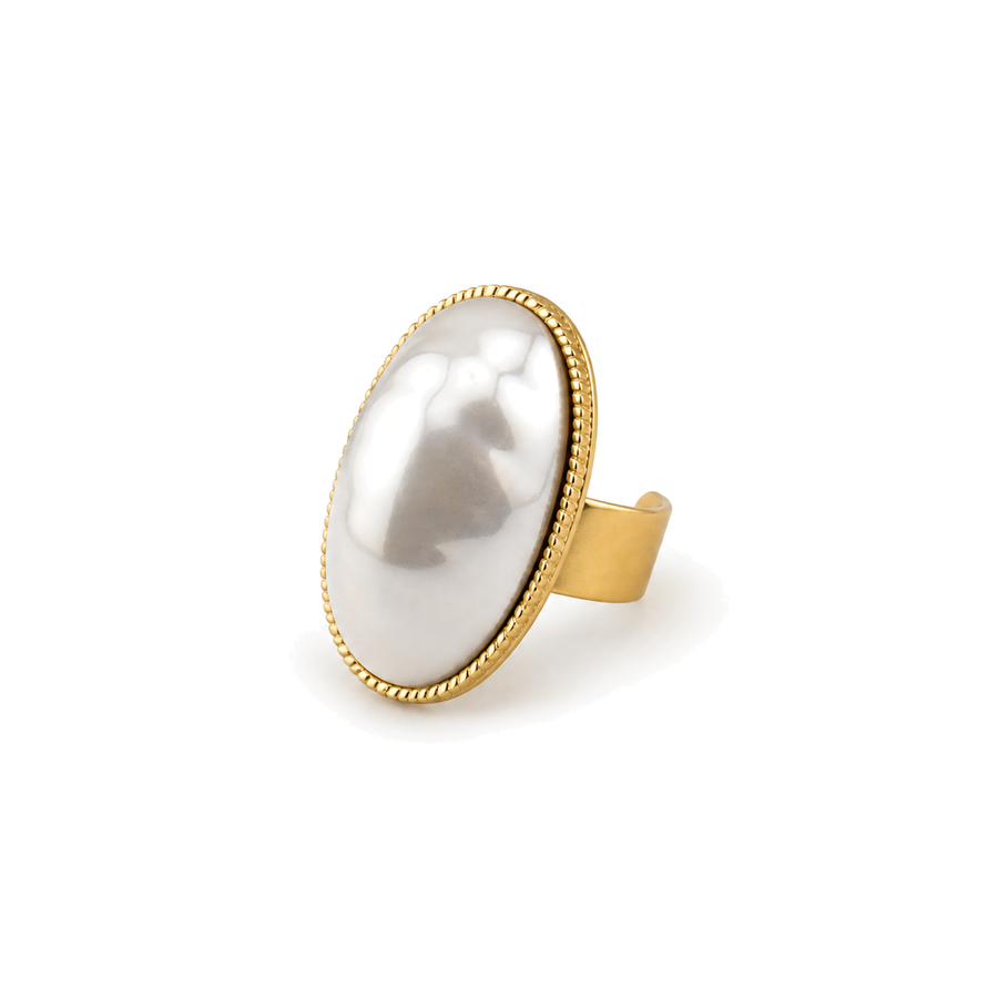 Anillo Maxi Ovalado Nacarado Dorado