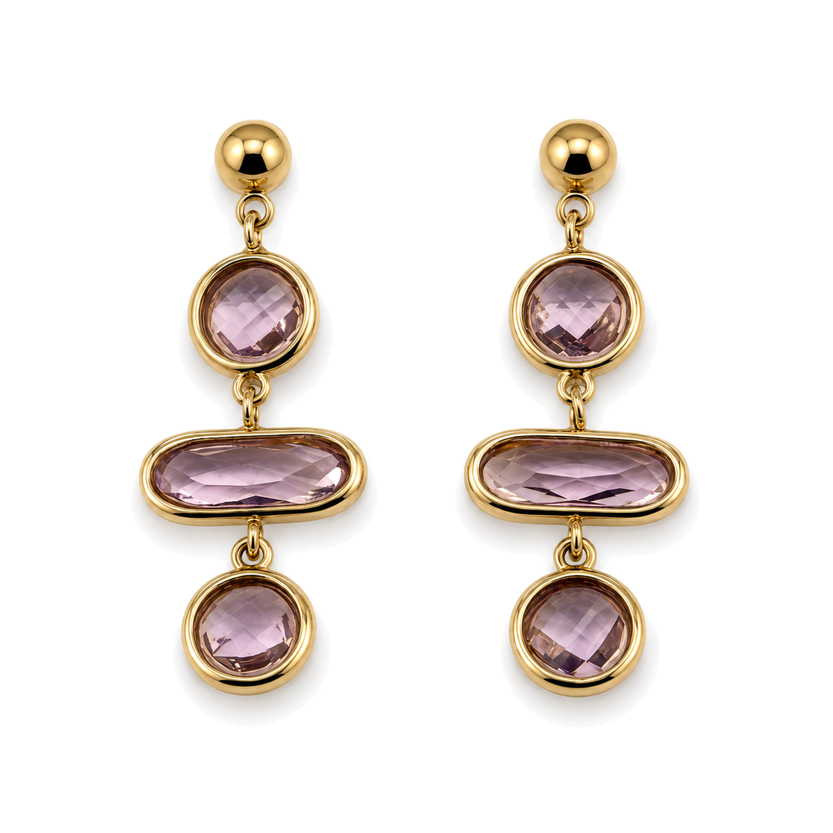 Pendientes Largos con Cristales Geométricos Dorado