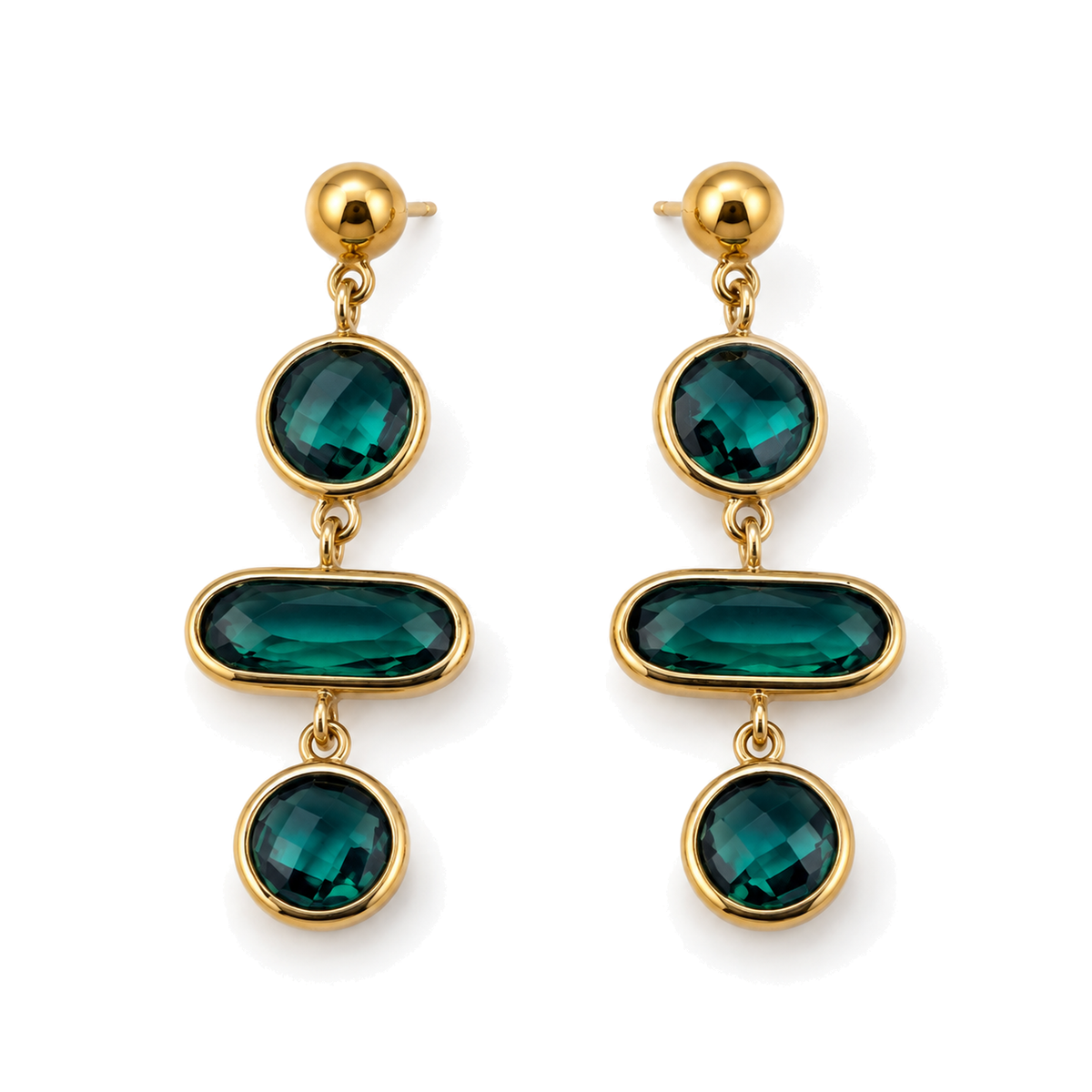 Pendientes Largos con Cristales Geométricos Dorado