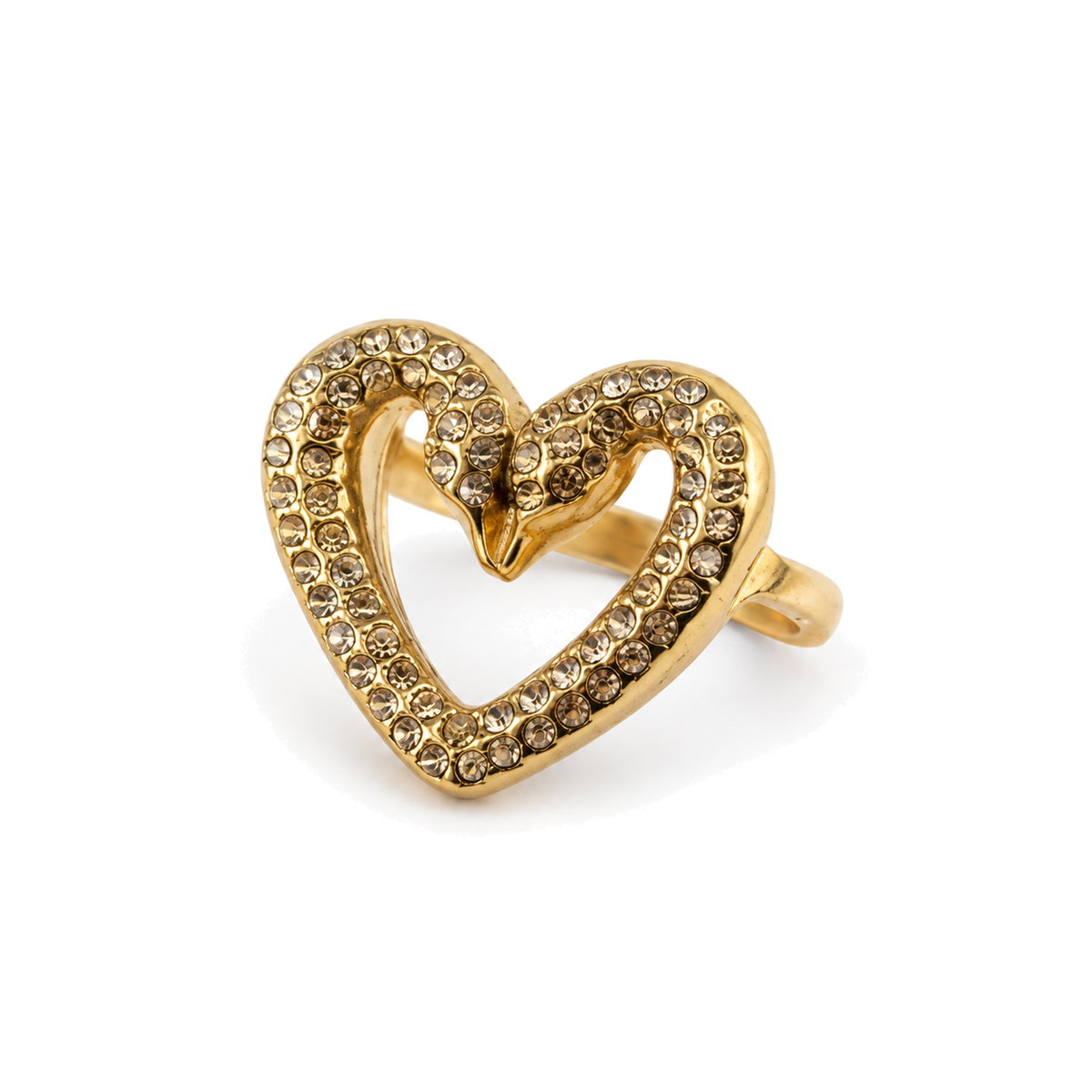 Anillo Corazón Calado con Cristales Dorado