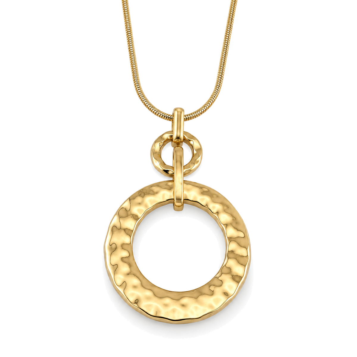 Collar con Colgante Circular Martillado Dorado
