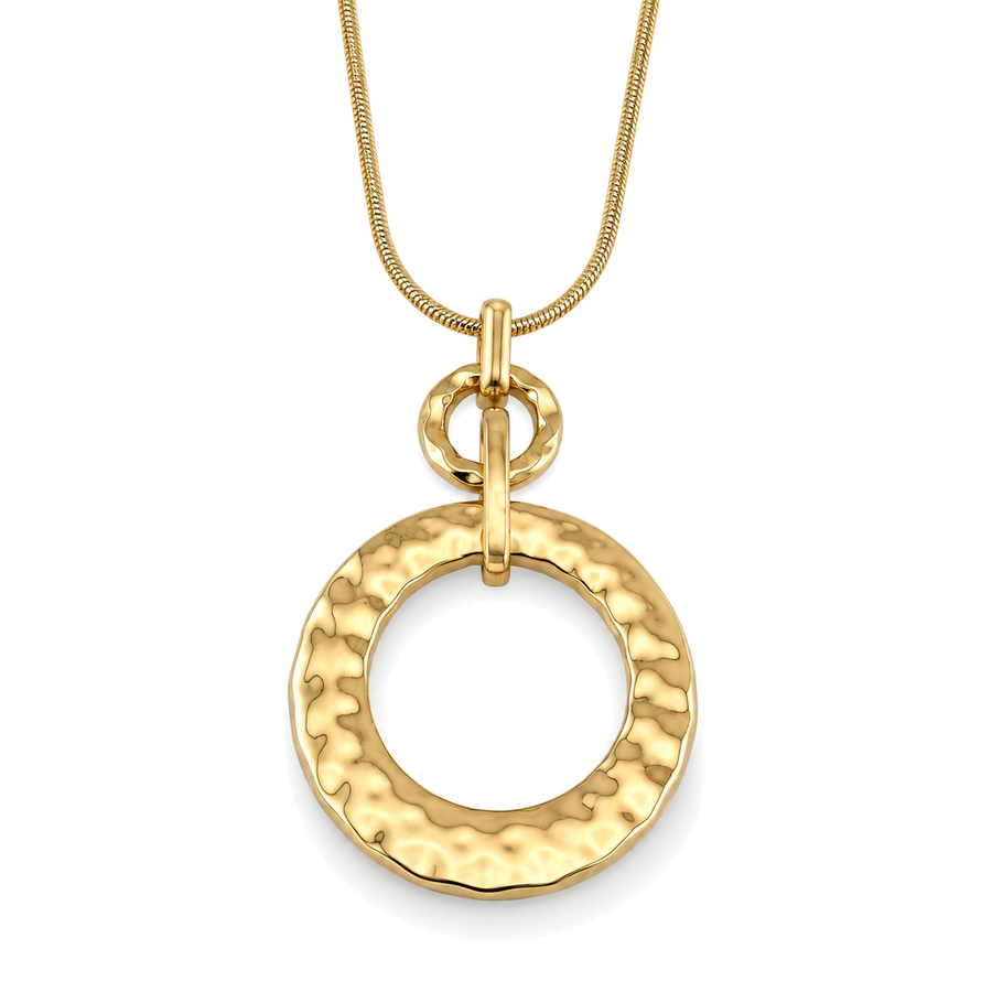 Collar con Colgante Circular Martillado Dorado