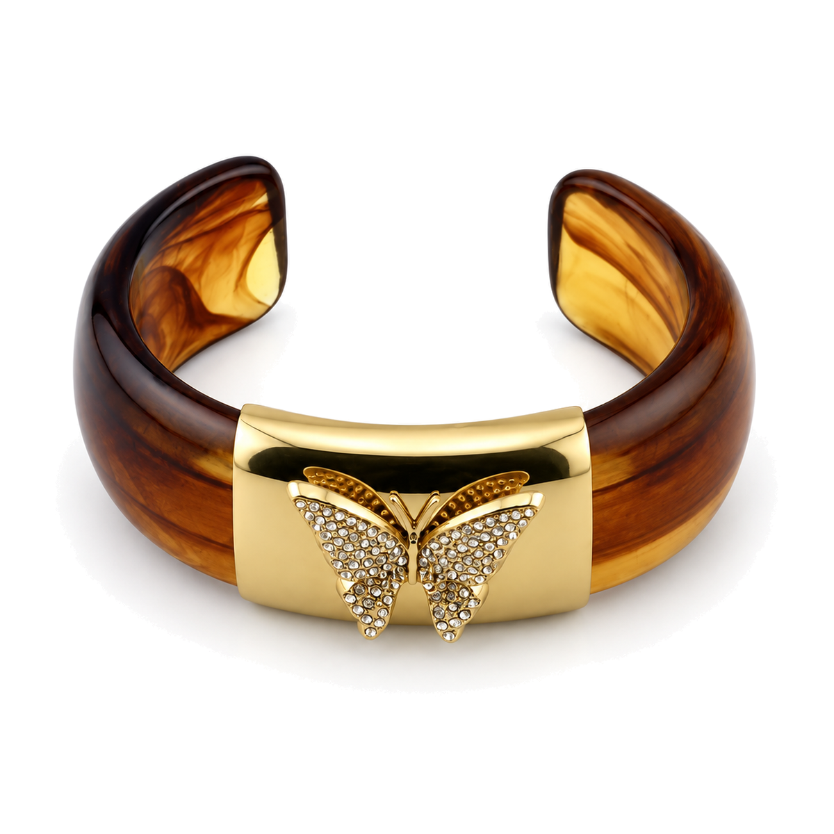 Brazalete Abierto con Mariposa de Cristales Dorado