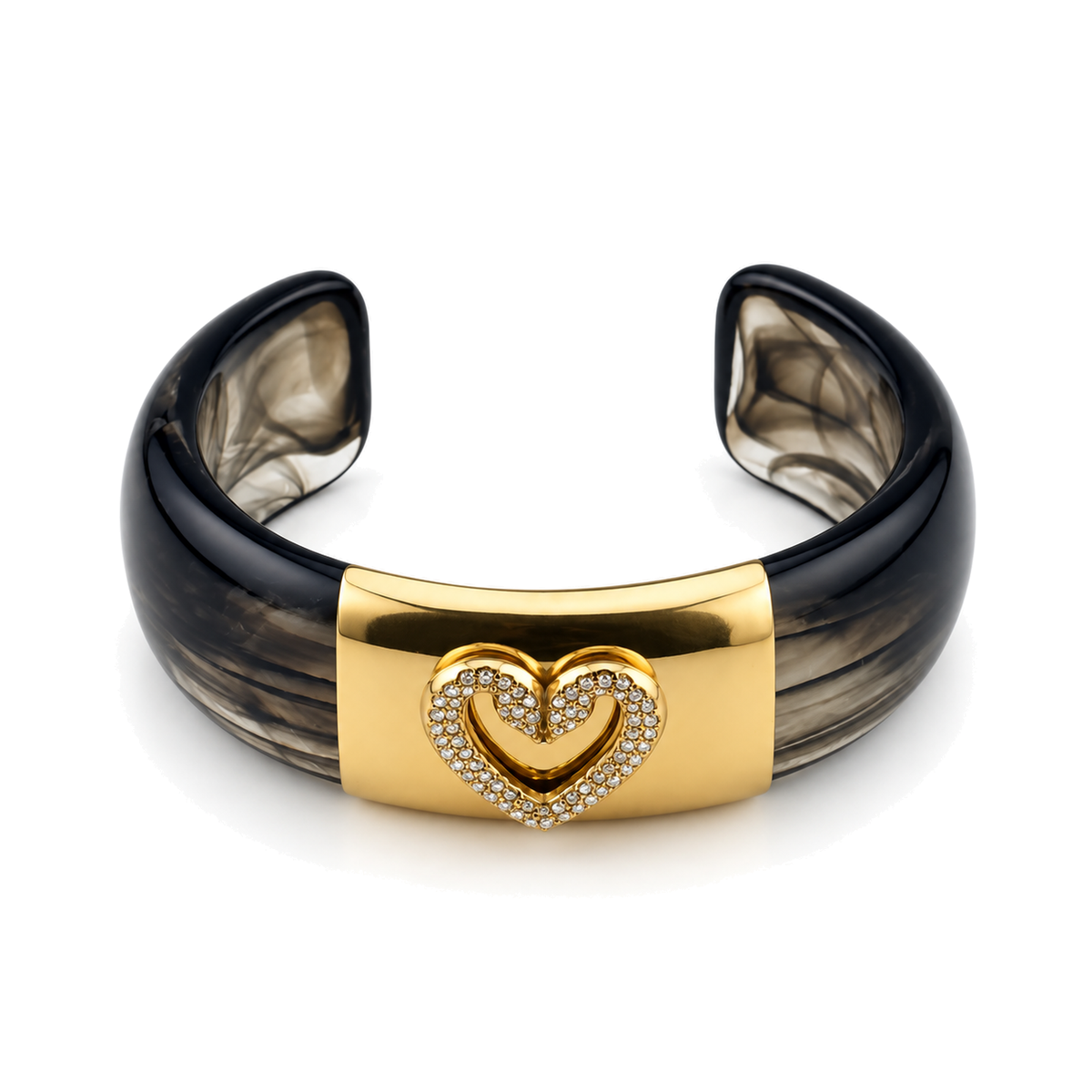 Brazalete Abierto con Corazón de Cristales Dorado