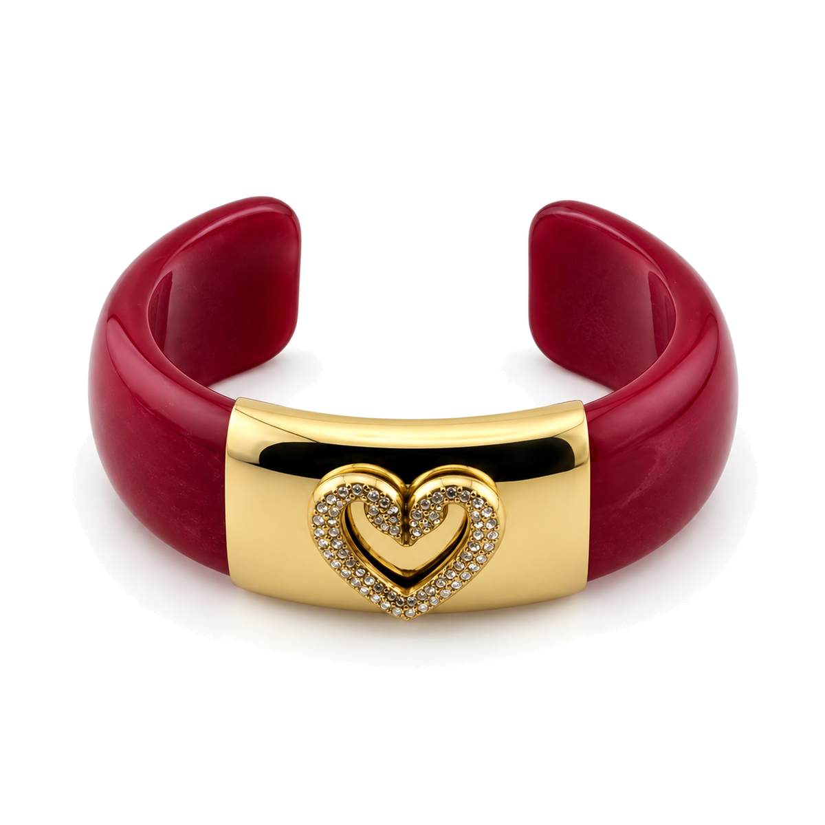 Brazalete Abierto con Corazón de Cristales Dorado