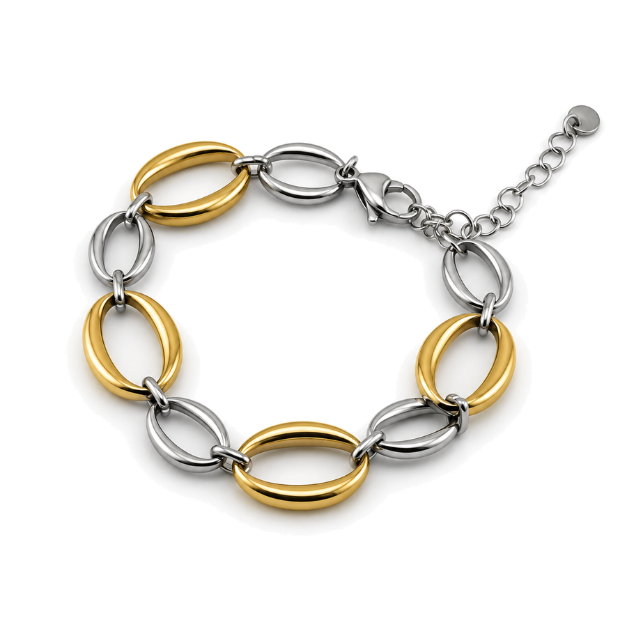 Pulsera de Aros Ovalados Bicolor