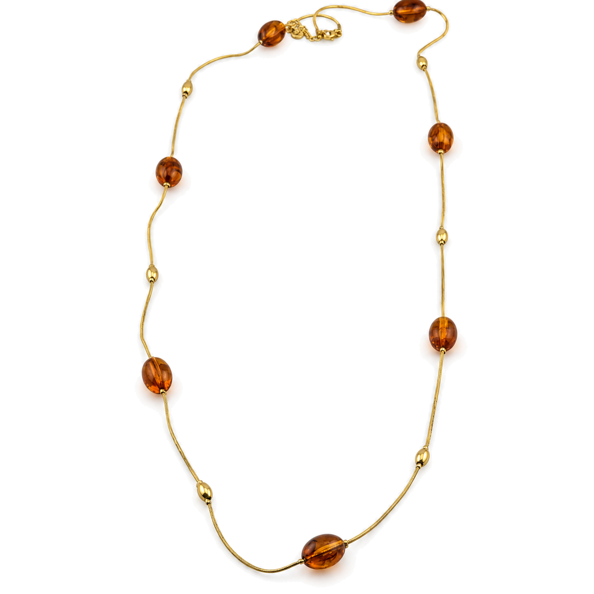 Collar Largo con Cuentas Ovaladas Dorado