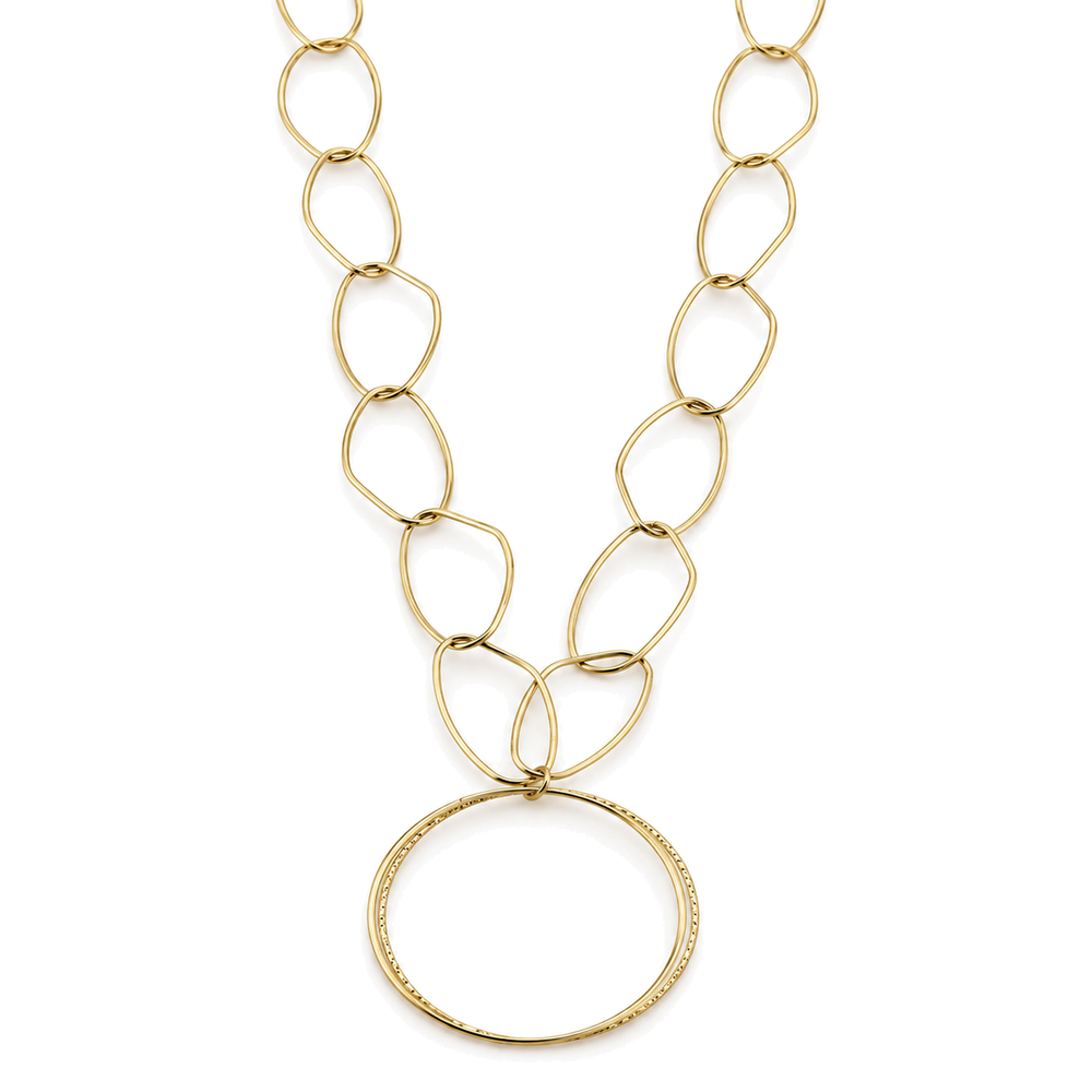 Collar Largo de Eslabones con Colgante Circular Dorado