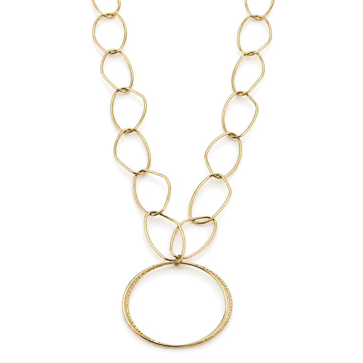 Collar Largo de Eslabones con Colgante Circular Dorado