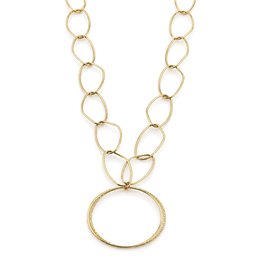 Collar Largo de Eslabones con Colgante Circular Dorado