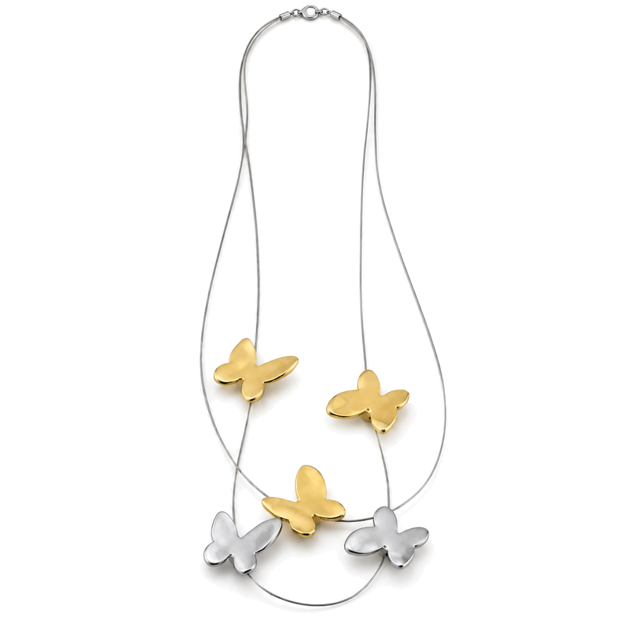 Collar Largo Multicapa con Mariposas Bicolor