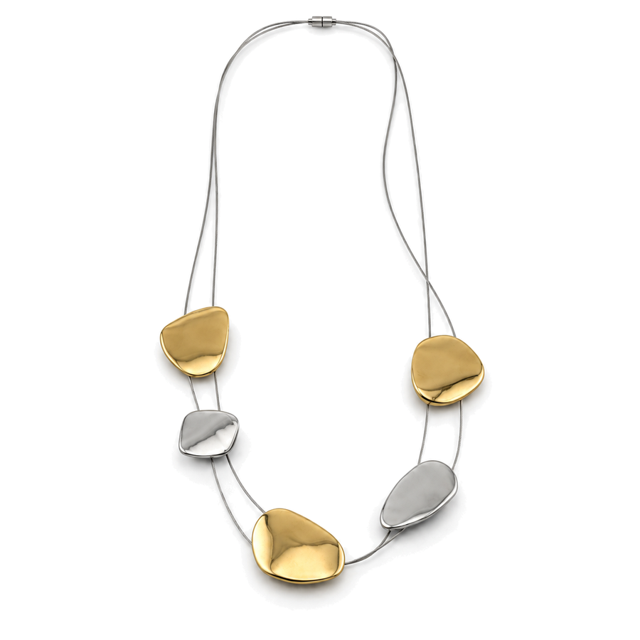 Collar Largo Multicapa con Formas Orgánicas Bicolor