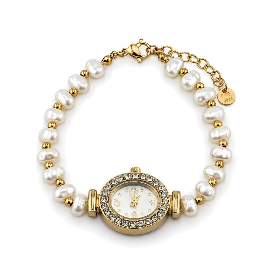 Reloj Circulo y Perla Dorado