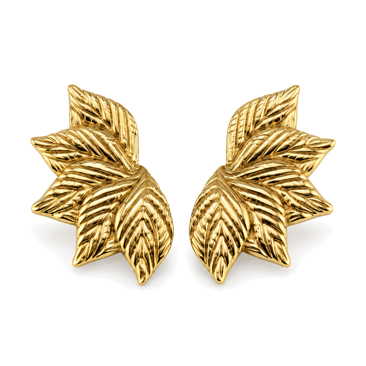 Pendientes Flor de Hojas en Relieve Dorado