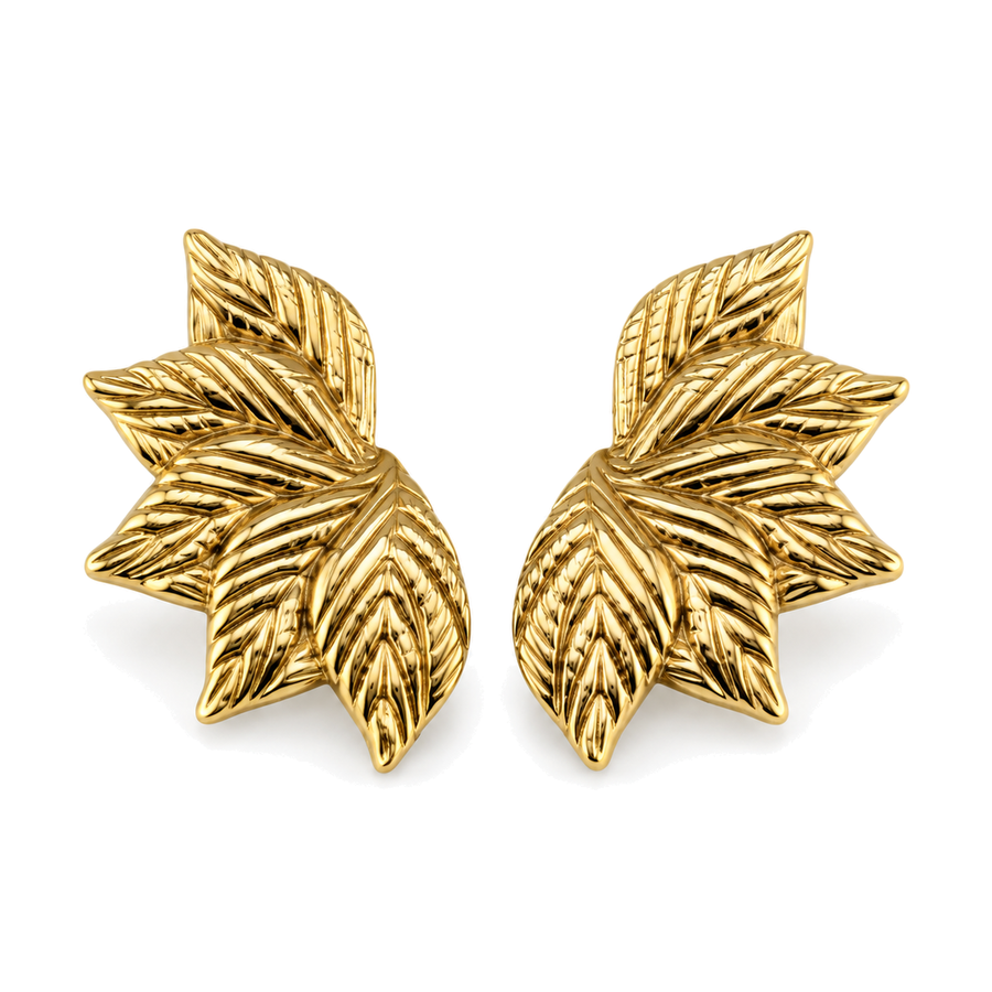 Pendientes Flor de Hojas en Relieve Dorado