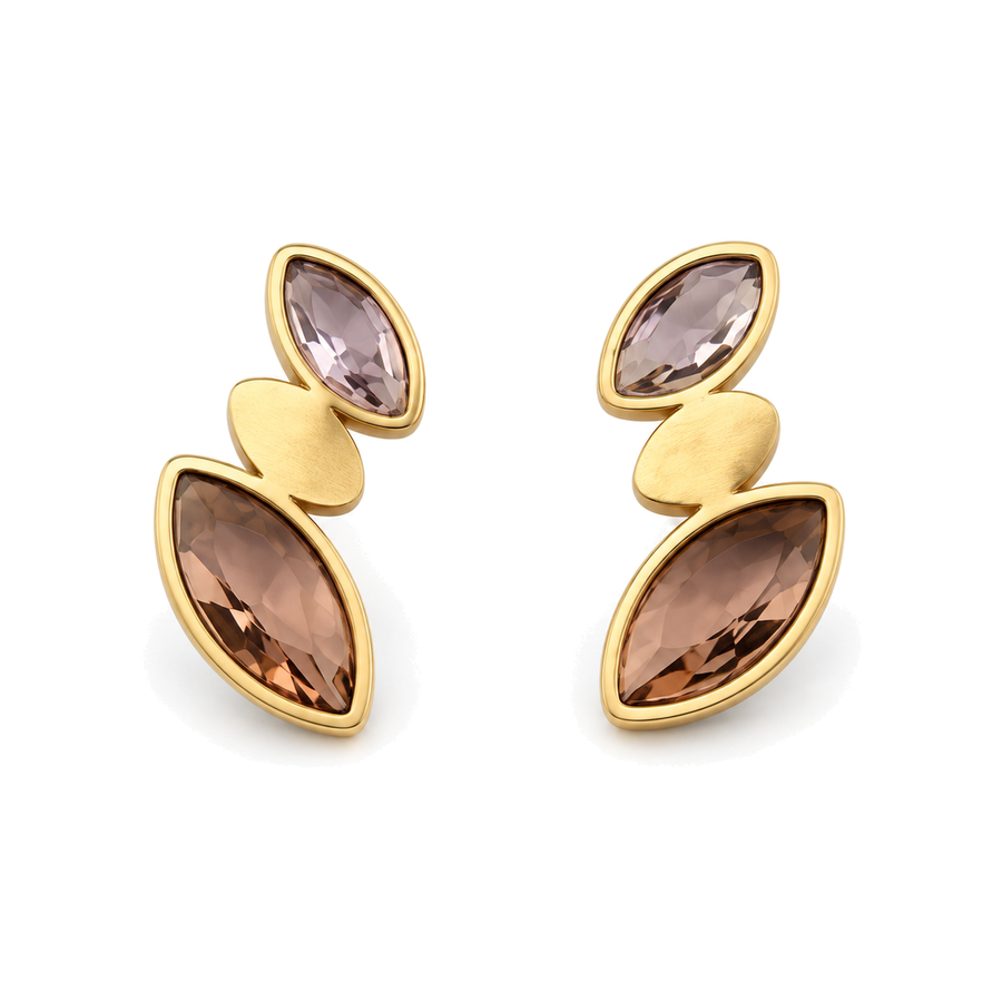 Pendientes Triple Hoja con Cristales Facetados Dorado