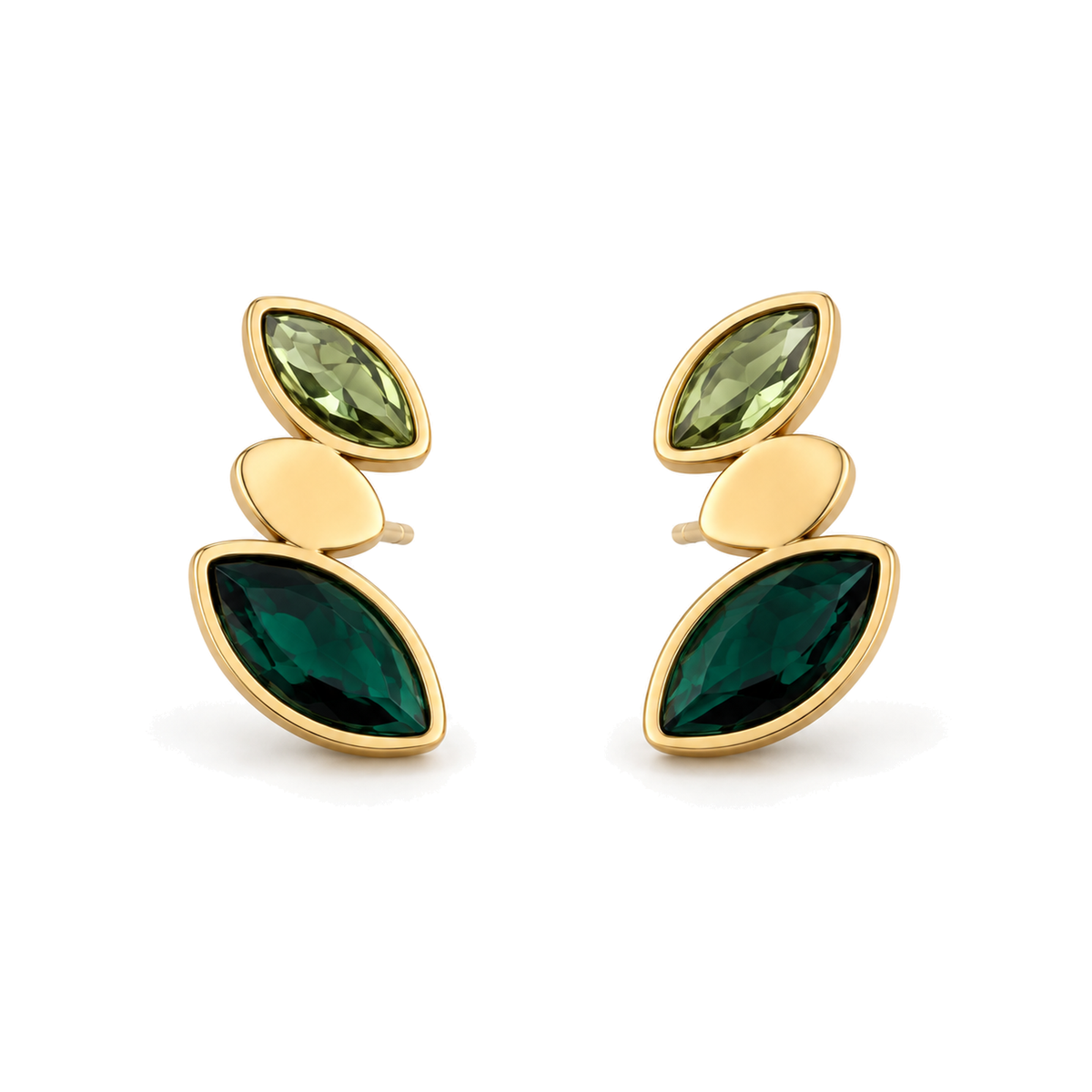Pendientes Triple Hoja con Cristales Facetados Dorado