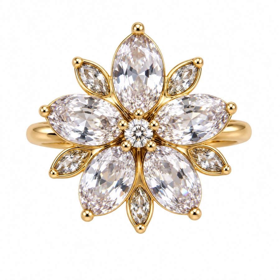 Anillo Flor y  Pétalos Cristal - 6 Colores