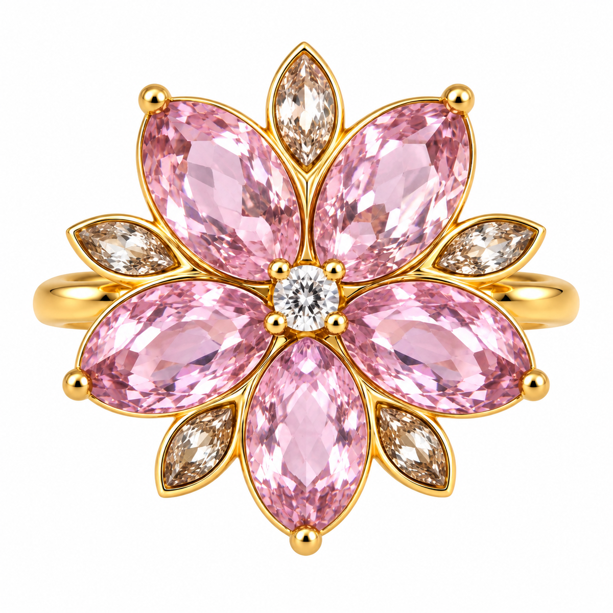 Anillo Flor y  Pétalos Cristal - 6 Colores