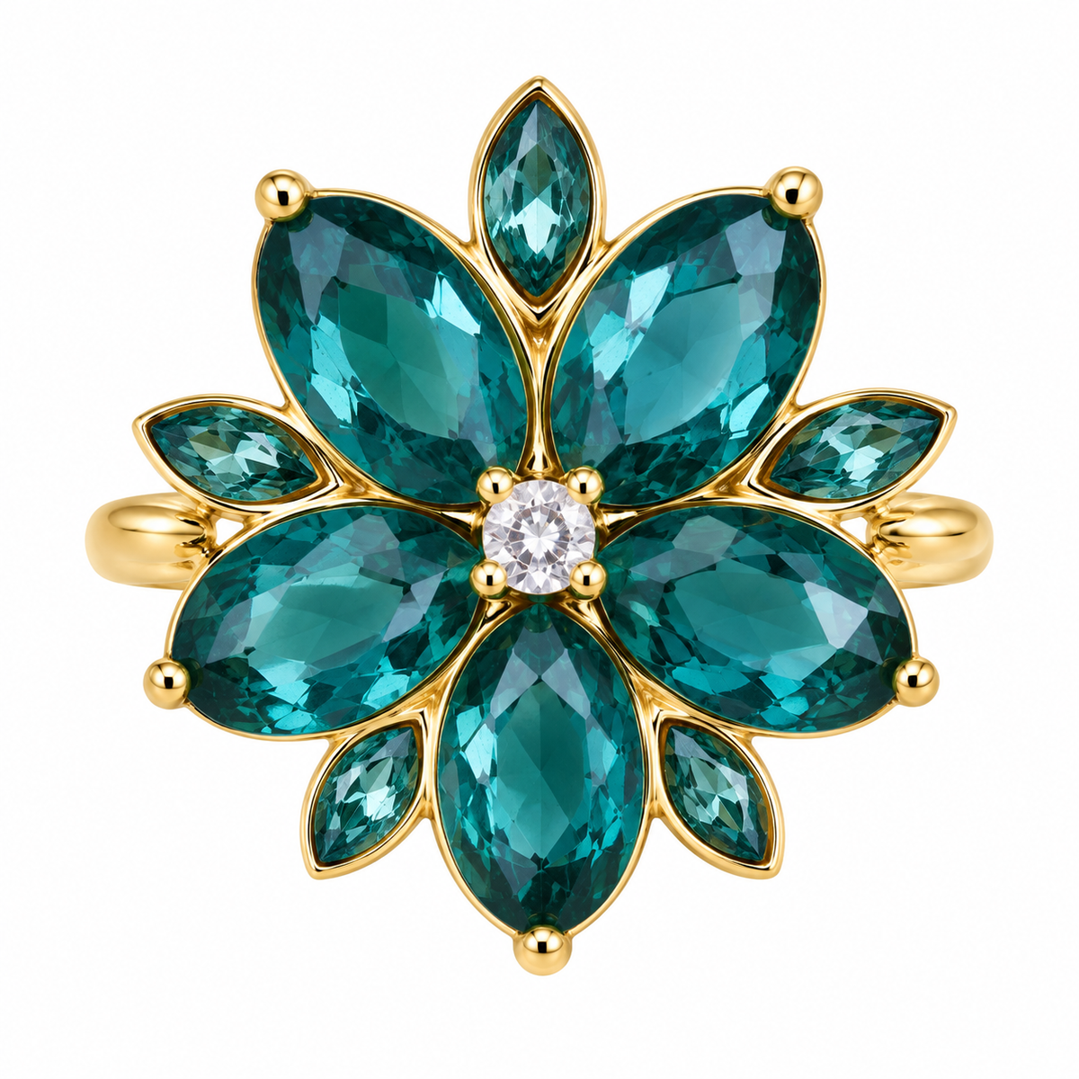 Anillo Flor y  Pétalos Cristal - 6 Colores